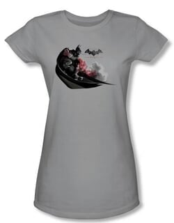 Batman Juniors T-Shirt - Arkham City Ready To Pounce Silver Tee