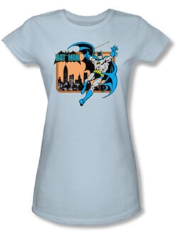 Batman Juniors T-Shirt - Batman In The City Light Blue Tee