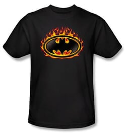 Batman Kids T-Shirt - Bat Flames Shield Youth Black Tee