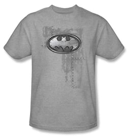 Batman Kids T-Shirt - Riveted Metal Logo Youth Heather Gray Tee