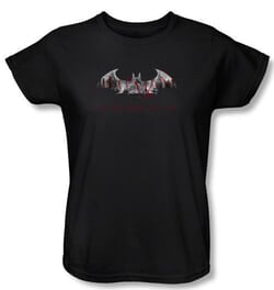 Batman Ladies T-Shirt - Arkham City Bat Fill Black Tee