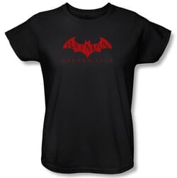 Batman Ladies T-Shirt - Arkham City Red Bat Black Tee