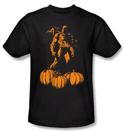 Batman T-Shirt - A Bat Among Pumpkins Adult Black Tee