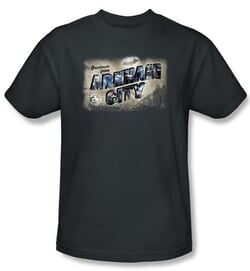 Batman T-Shirt - Arkham City Greetings From Arkham Adult Charcoal Tee