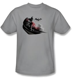 Batman T-Shirt - Arkham City Ready To Pounce Adult Silver Tee