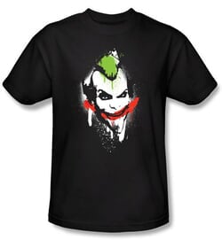 Batman T-Shirt - Arkham Joker Spraypaint Smile Adult Black Tee