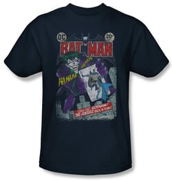 Batman T-Shirt - Jokers Back in Town Adult Navy Tee