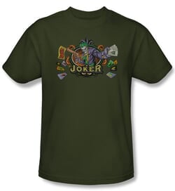 Batman T-Shirt - King Of Crazy Joker Adult Military Green Tee