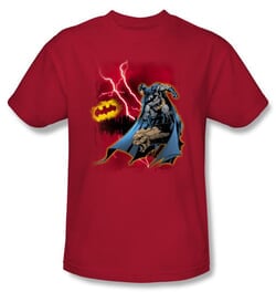 Batman T-Shirt - Lightning Strikes Adult Red Tee