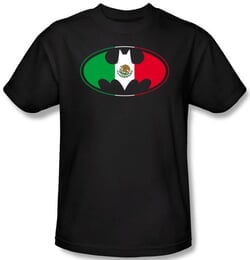 Batman T-Shirt - Mexican Flag Shield Adult Black Tee