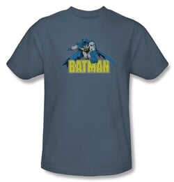 Batman T-Shirt - Retro Distressed Adult Dusk Blue Tee