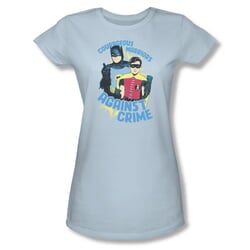 Classic Batman Shirt Juniors Against Crime Light Blue T-Shirt