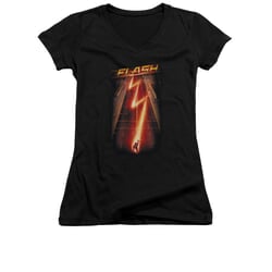 Flash Shirt Juniors V Neck Lightning Bolt Black T-Shirt