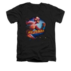 Flash Shirt Slim Fit V-Neck Fastest Man Black T-Shirt