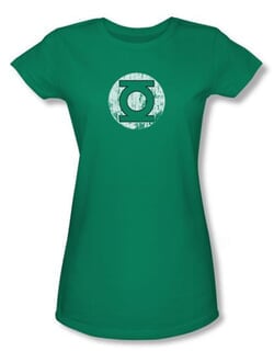 Green Lantern Juniors T-shirt Distressed Lantern Logo Kelly Green Tee