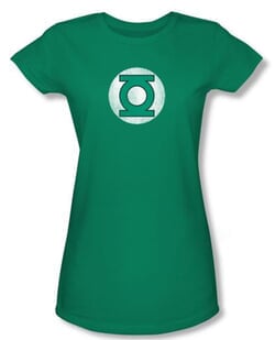 Green Lantern Juniors T-shirt Distressed Logo Girly Tee Kelly Green