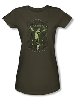 Green Lantern Juniors T-shirt Fearless Army Green Girly Tee