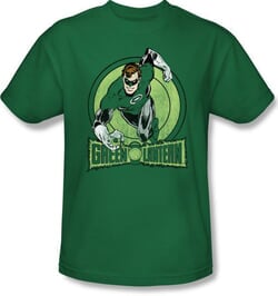 Green Lantern Superhero T-shirt - Flying DC Comics Kelly Green Tee