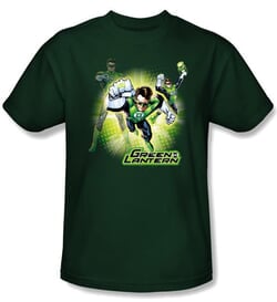 Green Lantern Superhero T-shirt - Lantern Burst Hunter Green Adult Tee