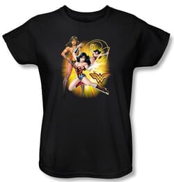 Justice League Ladies Superheroes T-shirt - Wonder Woman Black Tee