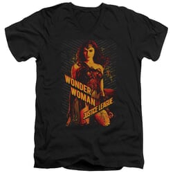 Justice League Movie Slim Fit V-Neck Shirt Wonder Woman Black T-Shirt