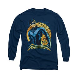 Nightwing DC Comics Shirt Moon Long Sleeve Navy Blue Tee T-Shirt