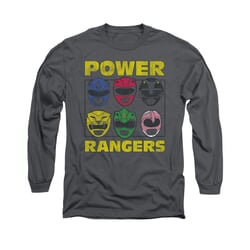 Power Rangers Shirt Heads Long Sleeve Charcoal Tee T-Shirt