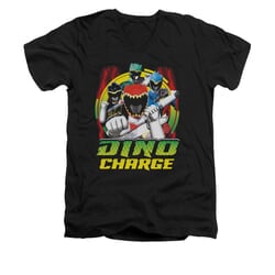 Power Rangers Shirt Slim Fit V-Neck Red Lightning Black T-Shirt