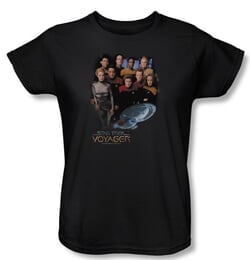 Star Trek Ladies Shirt Voyager Crew Black Tee T-Shirt