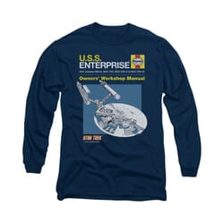 Star Trek Shirt Enterprise Manual Long Sleeve Navy Tee T-Shirt