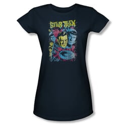 Star Trek Shirt Juniors Comic Illustration Navy T-Shirt