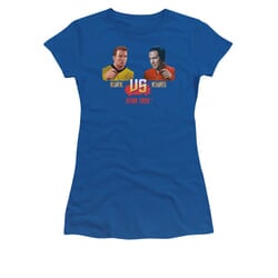 Star Trek Shirt Juniors Kirk VS Khan Royal Blue T-Shirt