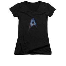 Star Trek Shirt Juniors V Neck Galactic Shield Black T-Shirt