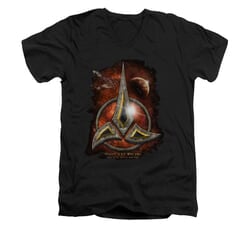 Star Trek - The Next Generation Shirt Slim Fit V Neck Klingon Crest Black Tee T-Shirt