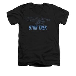 Star Trek - The Original Series Shirt Slim Fit V Neck Enterprise Outline Black Tee T-Shirt